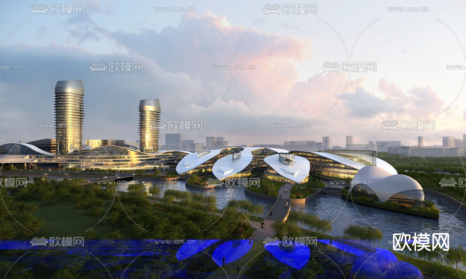 现代展厅中心外观su模型下载（渲染图1）