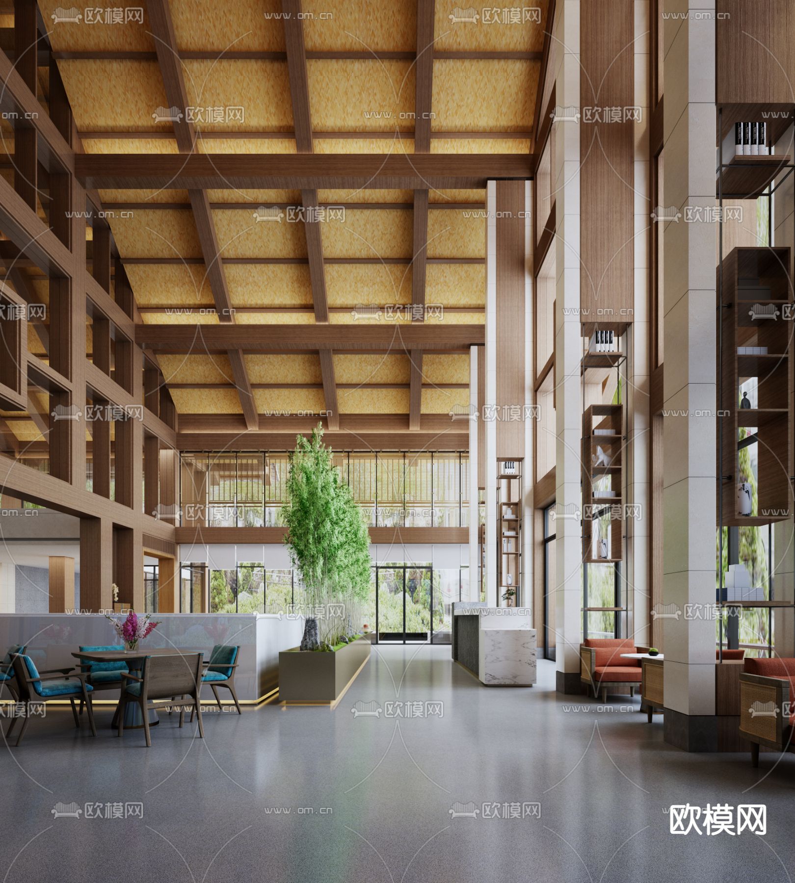 新中式酒店大堂3d模型