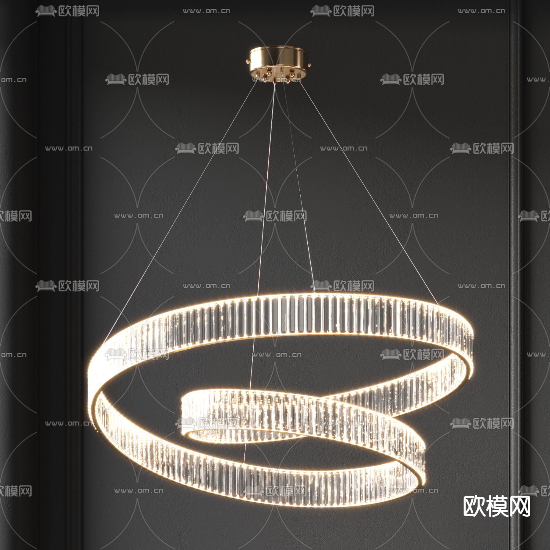 现代轻奢环形水晶吊灯3d模型下载（渲染图1）