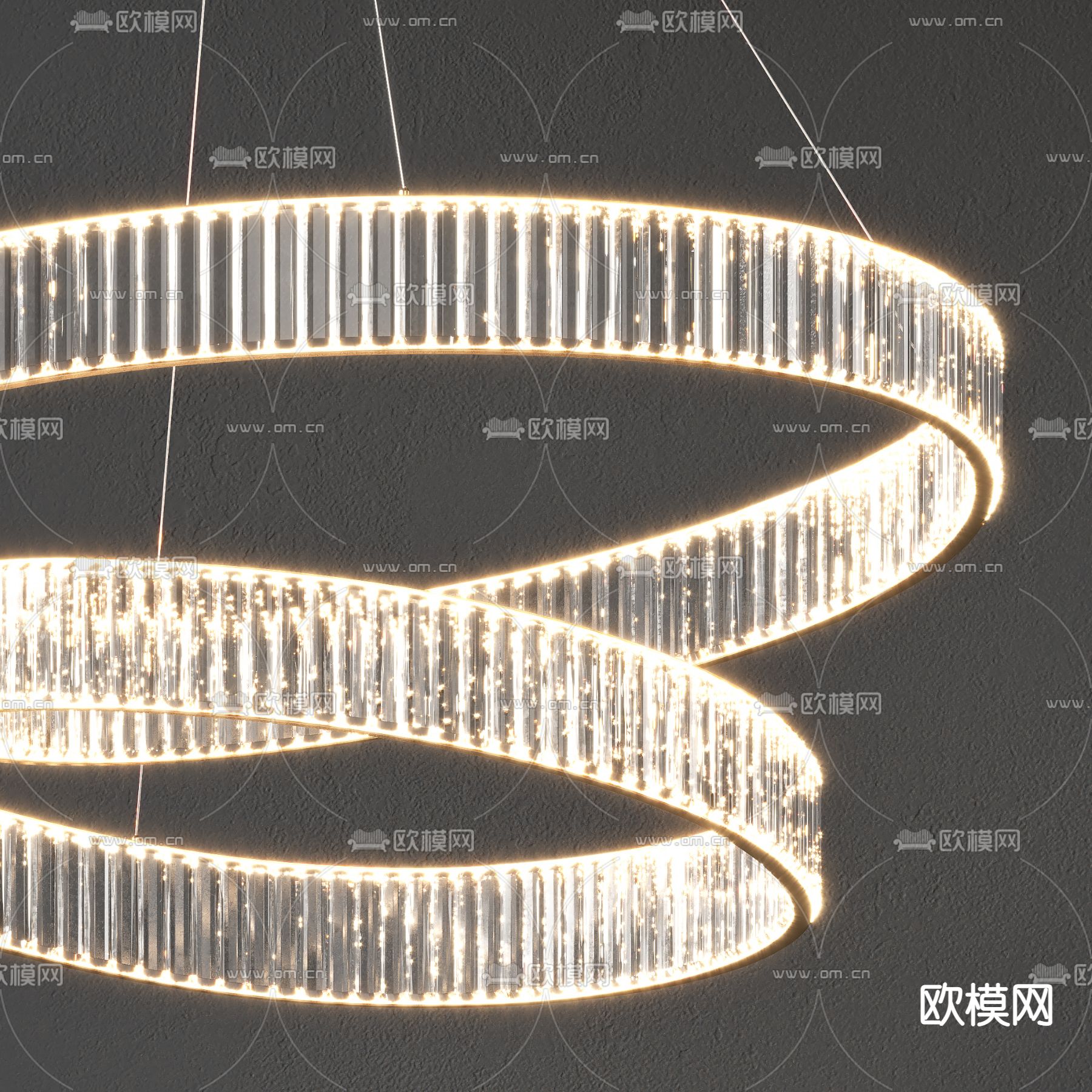 现代轻奢环形水晶吊灯3d模型下载（渲染图3）