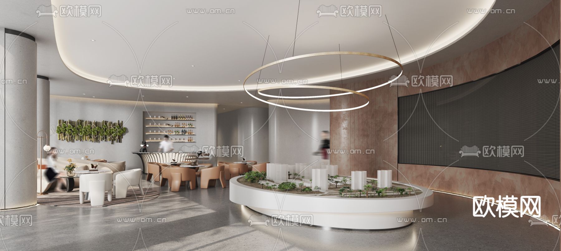 现代售楼处洽谈区3d模型下载（渲染图1）
