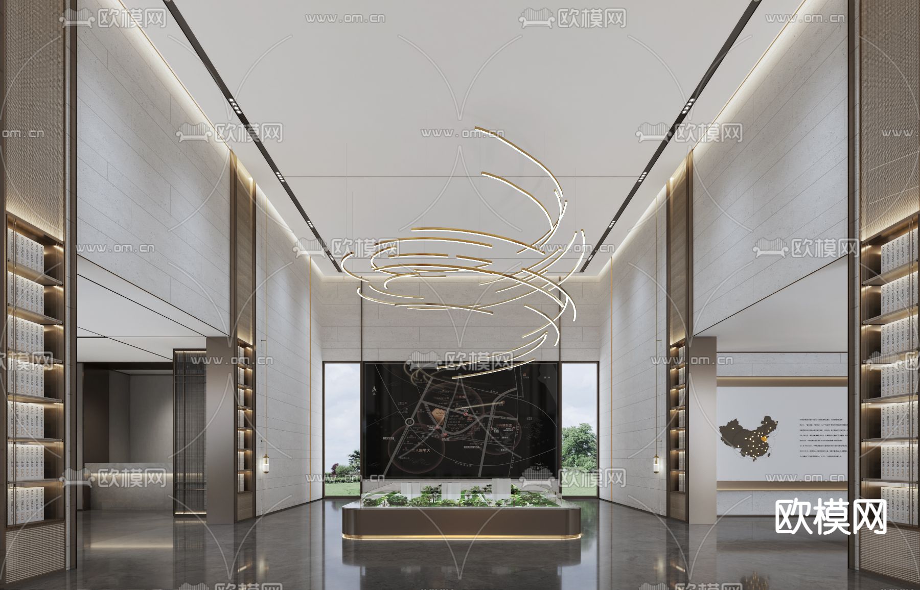 现代售楼处前台沙盘区3d模型下载（渲染图2）