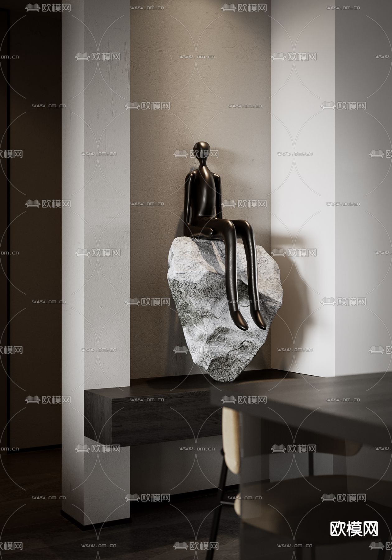 现代高级灰客厅餐厅3d模型下载（渲染图5）