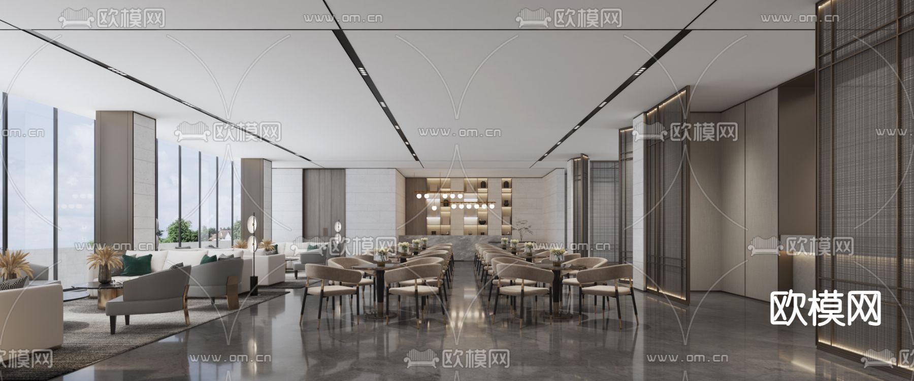 现代售楼处前台沙盘区3d模型下载（渲染图3）