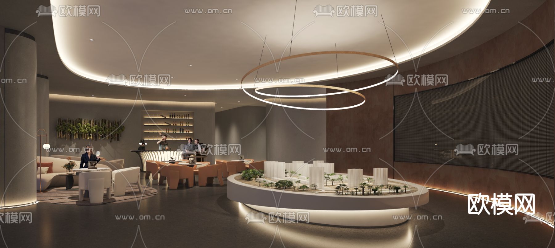 现代售楼处洽谈区3d模型下载（渲染图2）