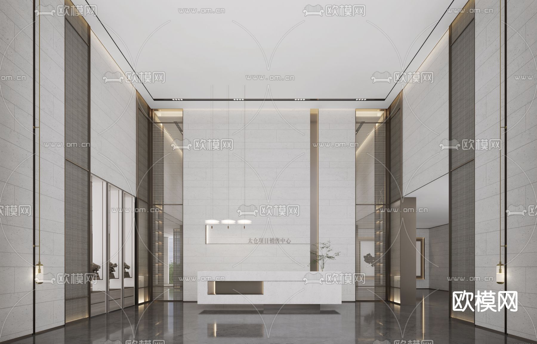 现代售楼处前台沙盘区3d模型下载（渲染图1）