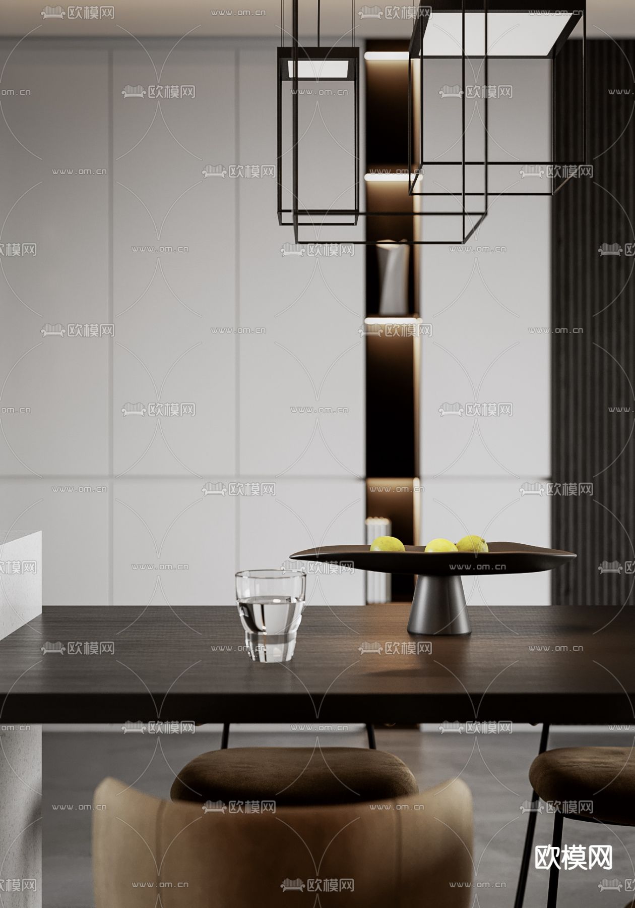 现代高级灰客厅餐厅3d模型下载（渲染图4）