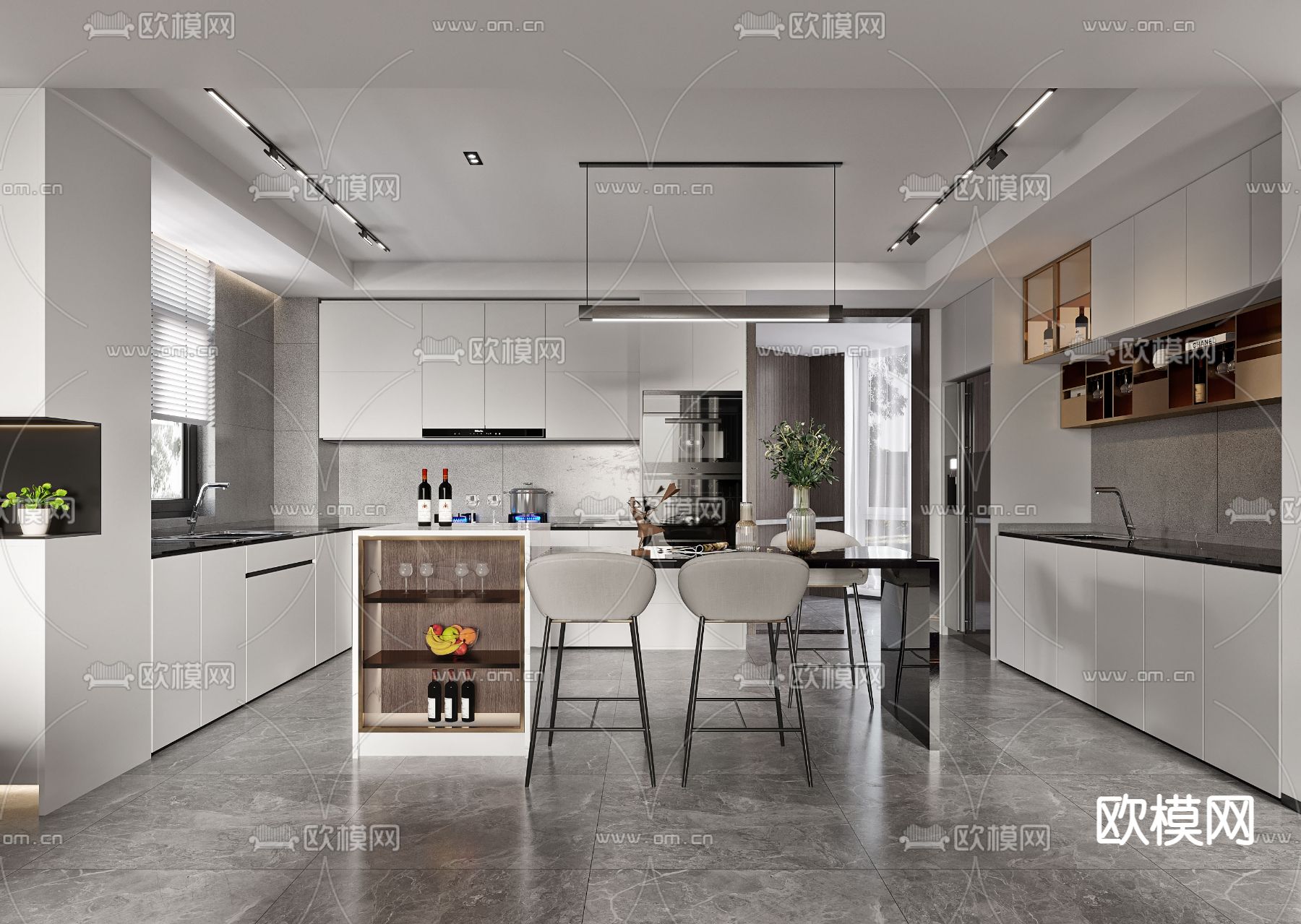 现代客厅餐厅3d模型