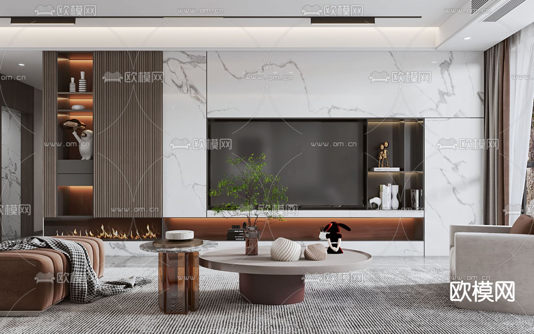 现代轻奢客厅3d模型下载（渲染图2）