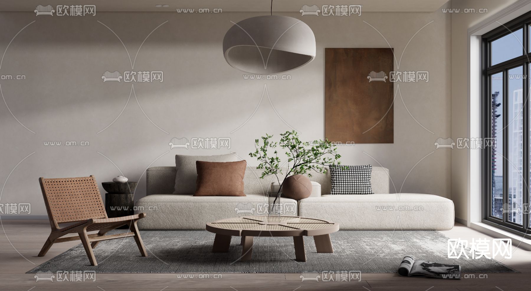 侘寂风布艺沙发组合su模型下载_ID11750766_sketchup模型下载-欧模网
