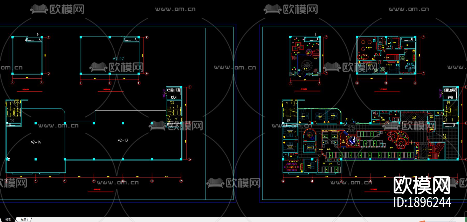 两岸咖啡厅CAD施工图下载（渲染图3）