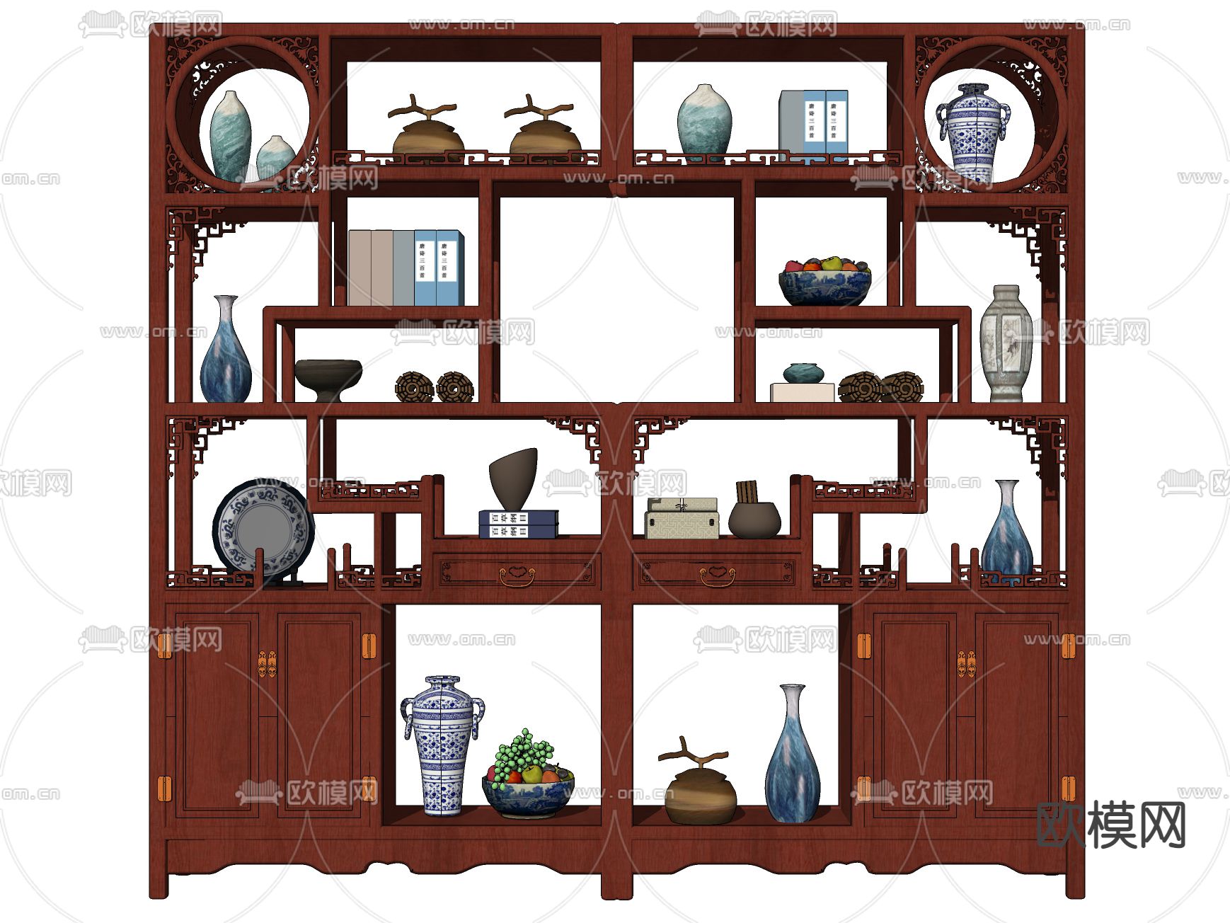 中式实木博古架su模型下载
