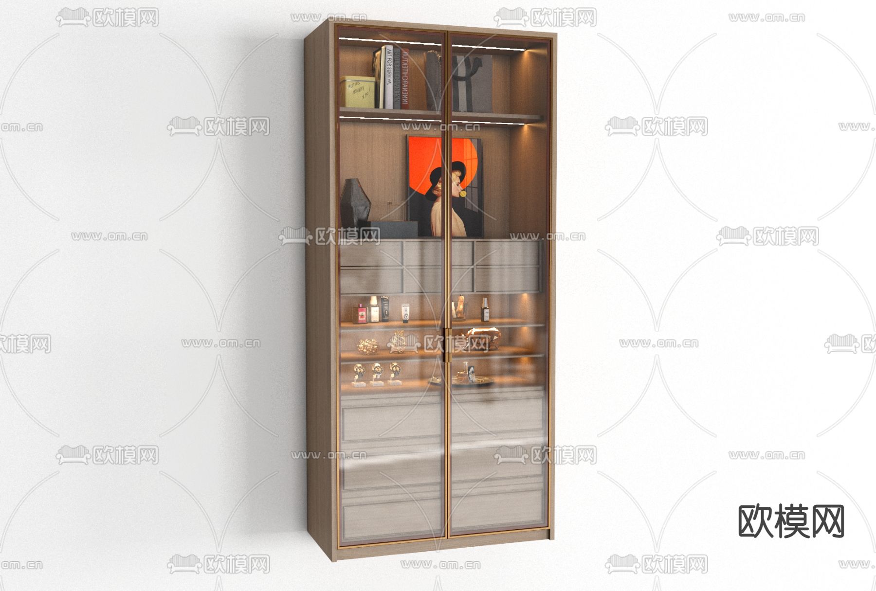 现代实木储物柜免费3d模型下载