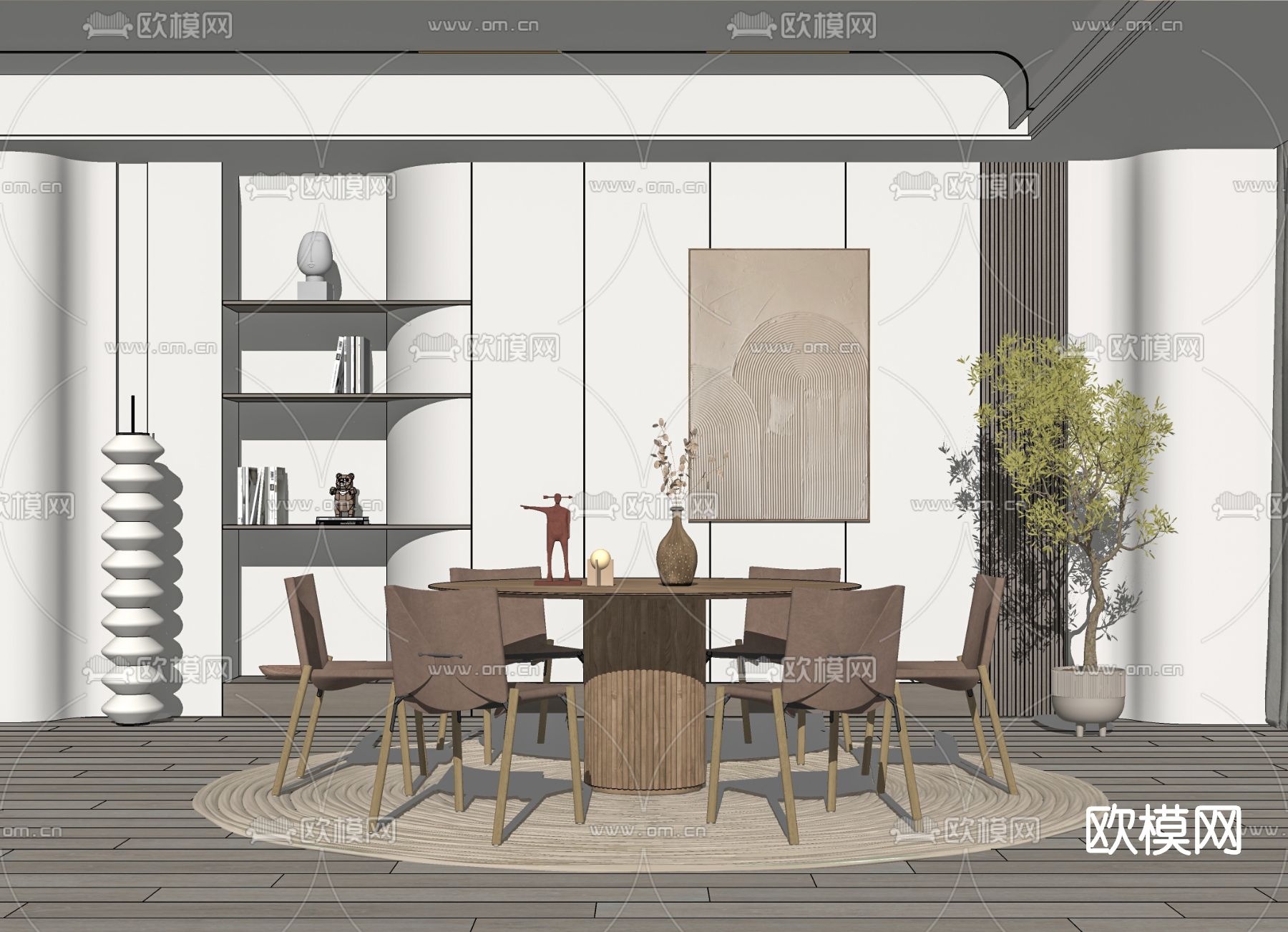 现代实木餐桌椅su模型