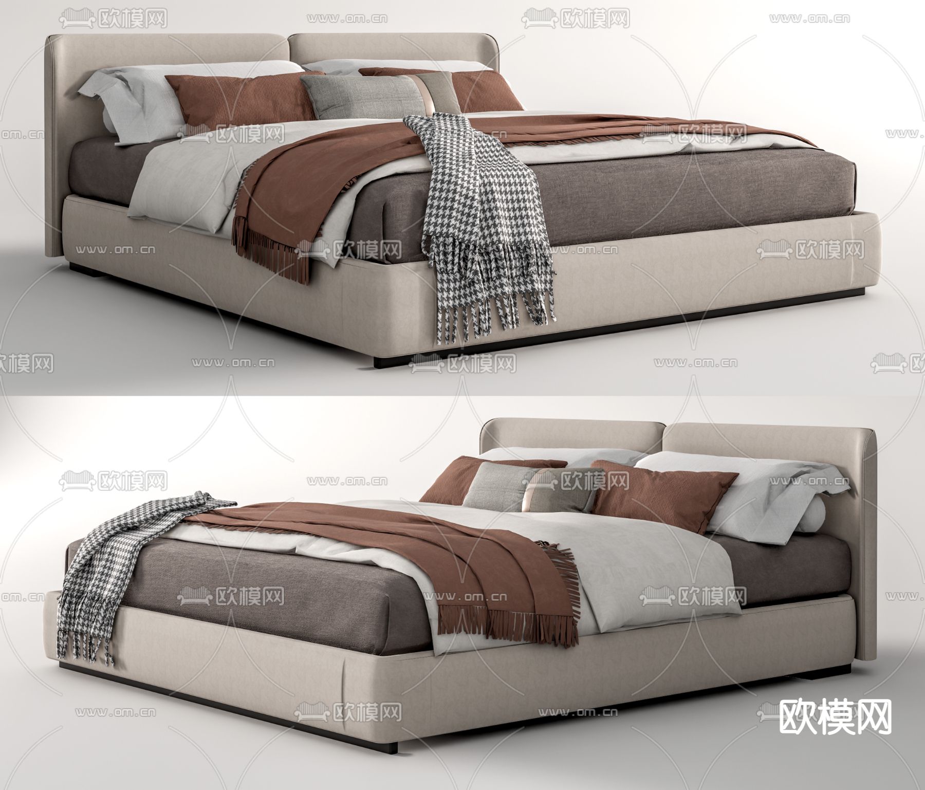 现代布艺双人床su模型