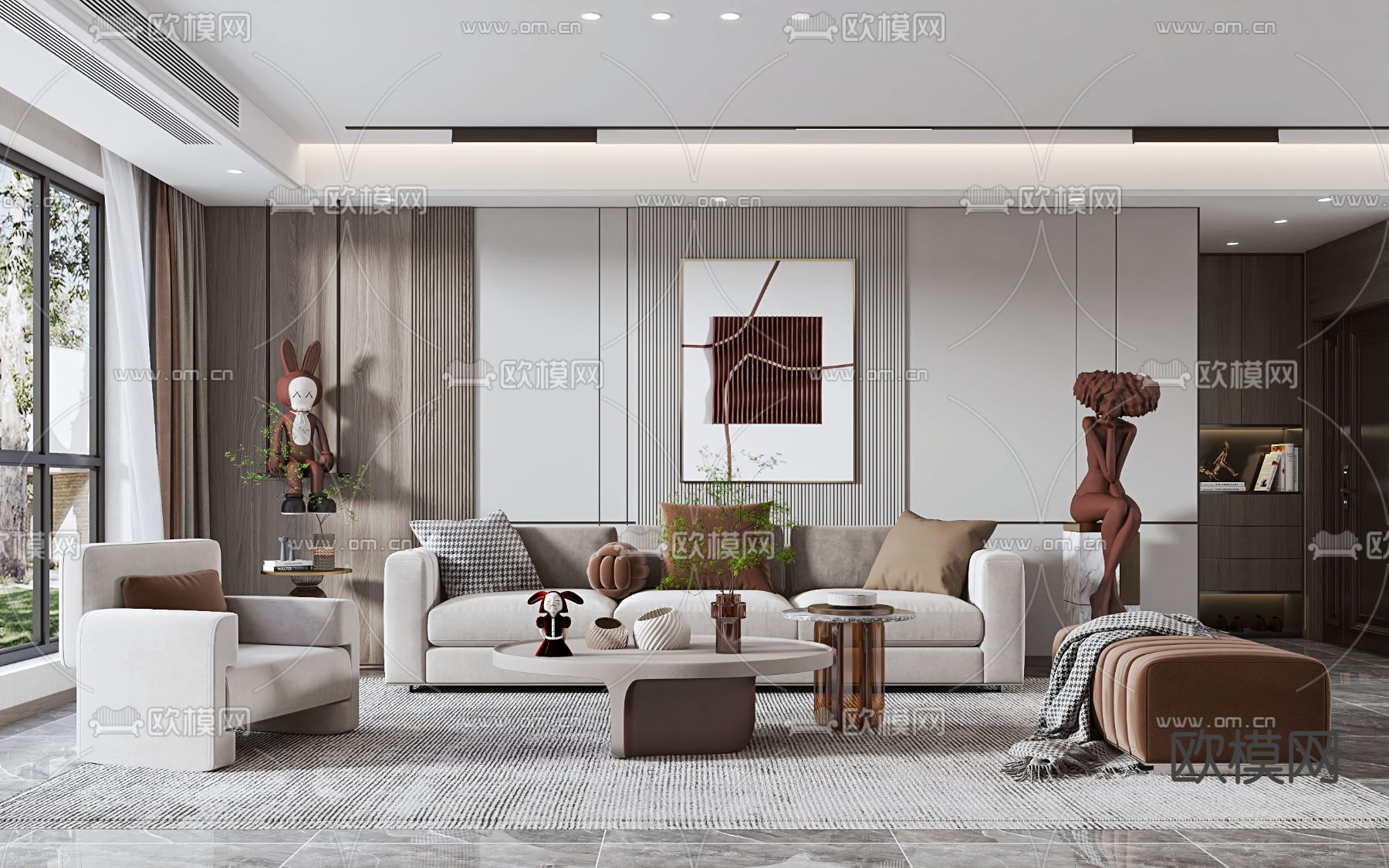现代轻奢客厅3d模型下载（渲染图1）