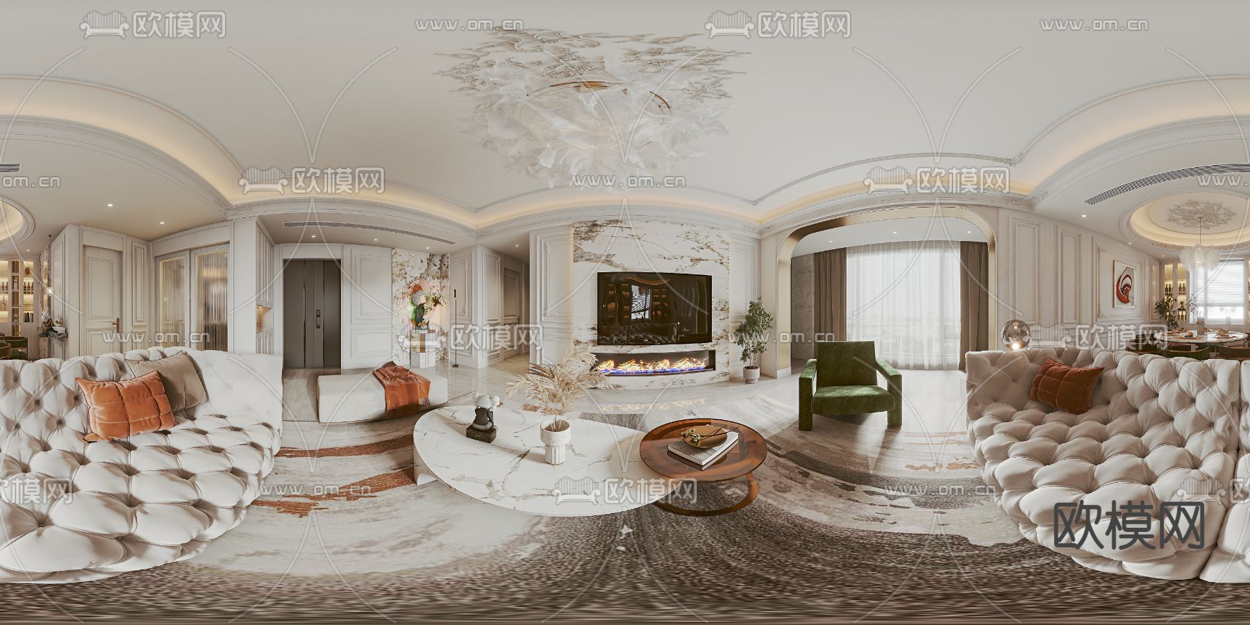 美式轻奢客餐厅vr全景3d模型