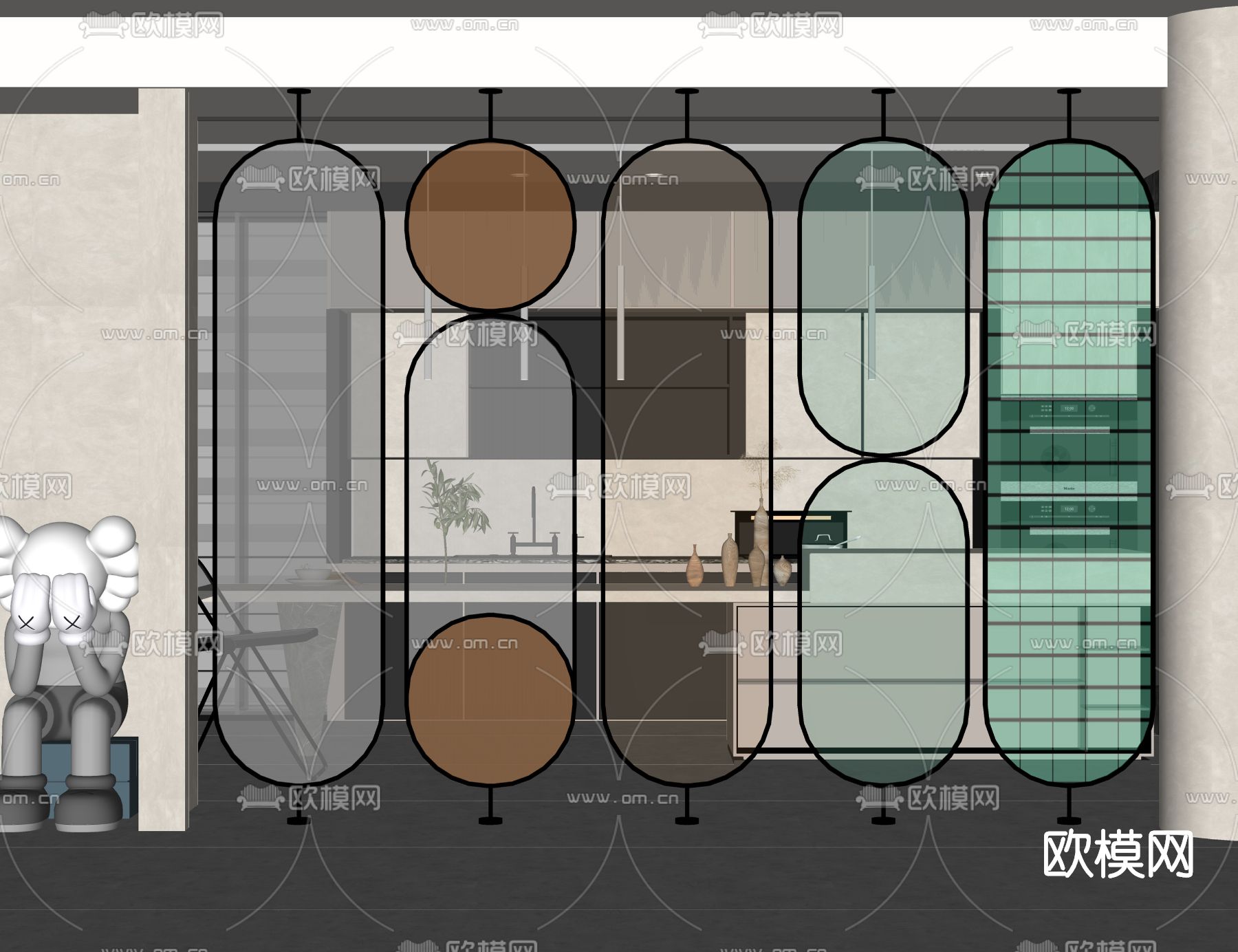现代玻璃屏风隔断su模型下载（渲染图2）