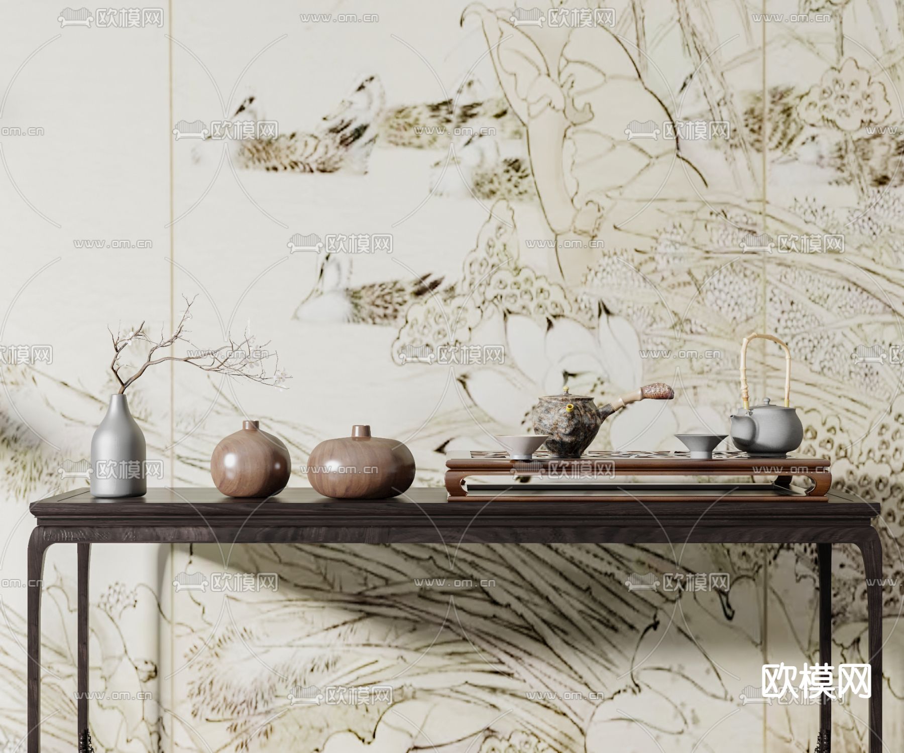 新中式茶具摆件3d模型下载