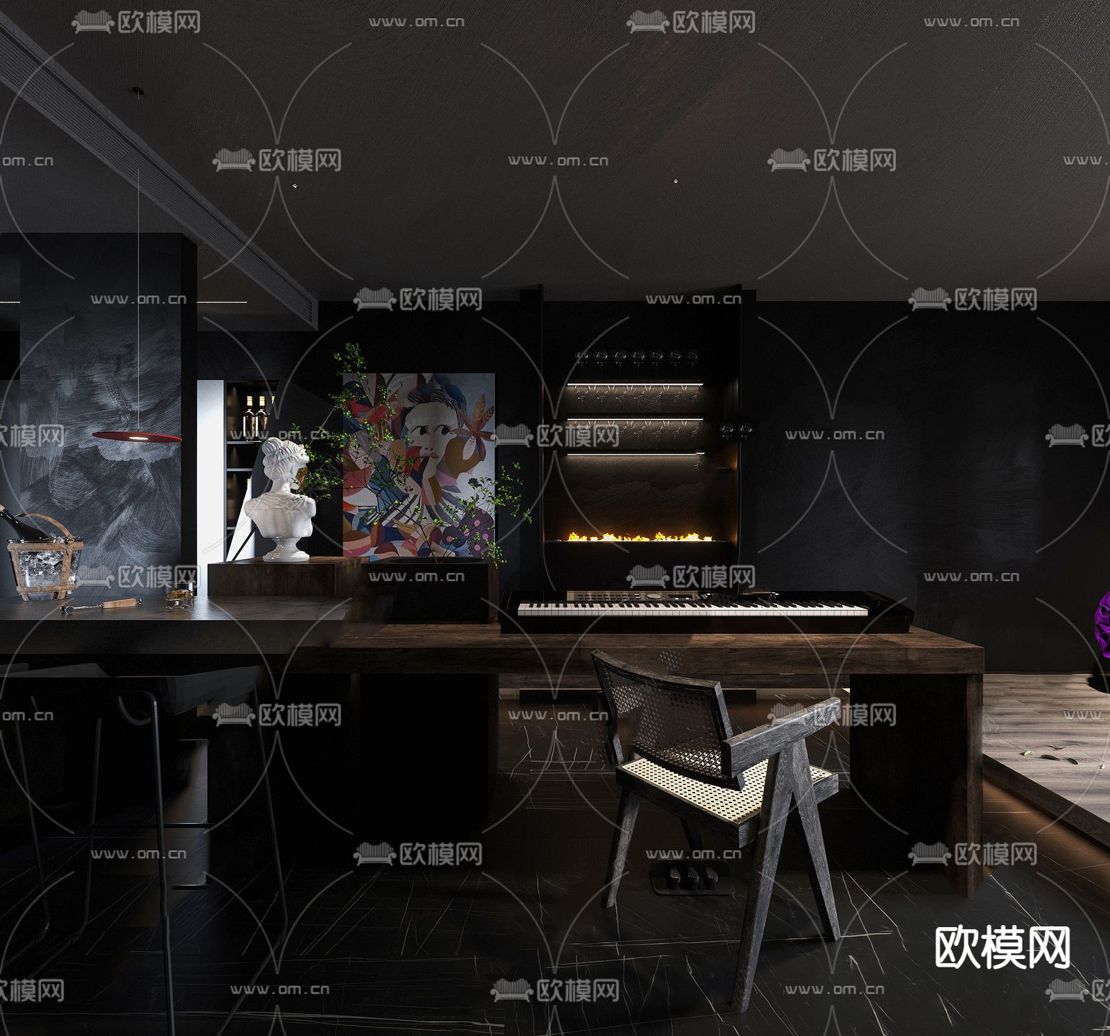 暗黑风休闲娱乐室免费3d模型下载