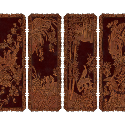  中式墙面雕刻图案su模型 