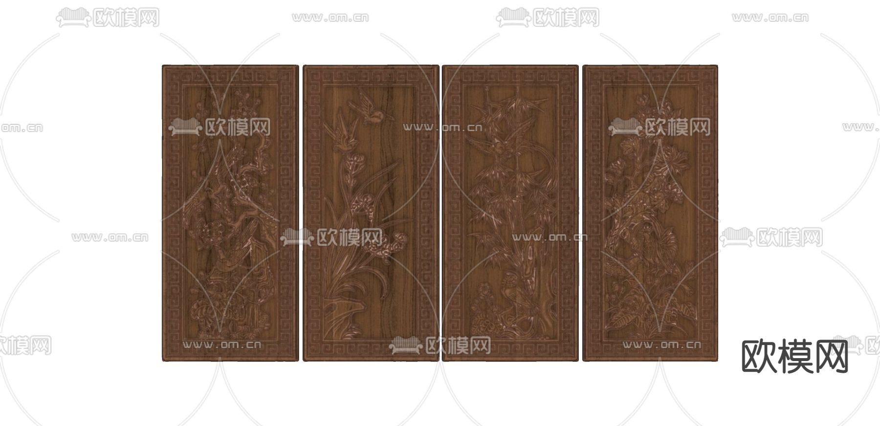 中式景墙浮雕su模型下载