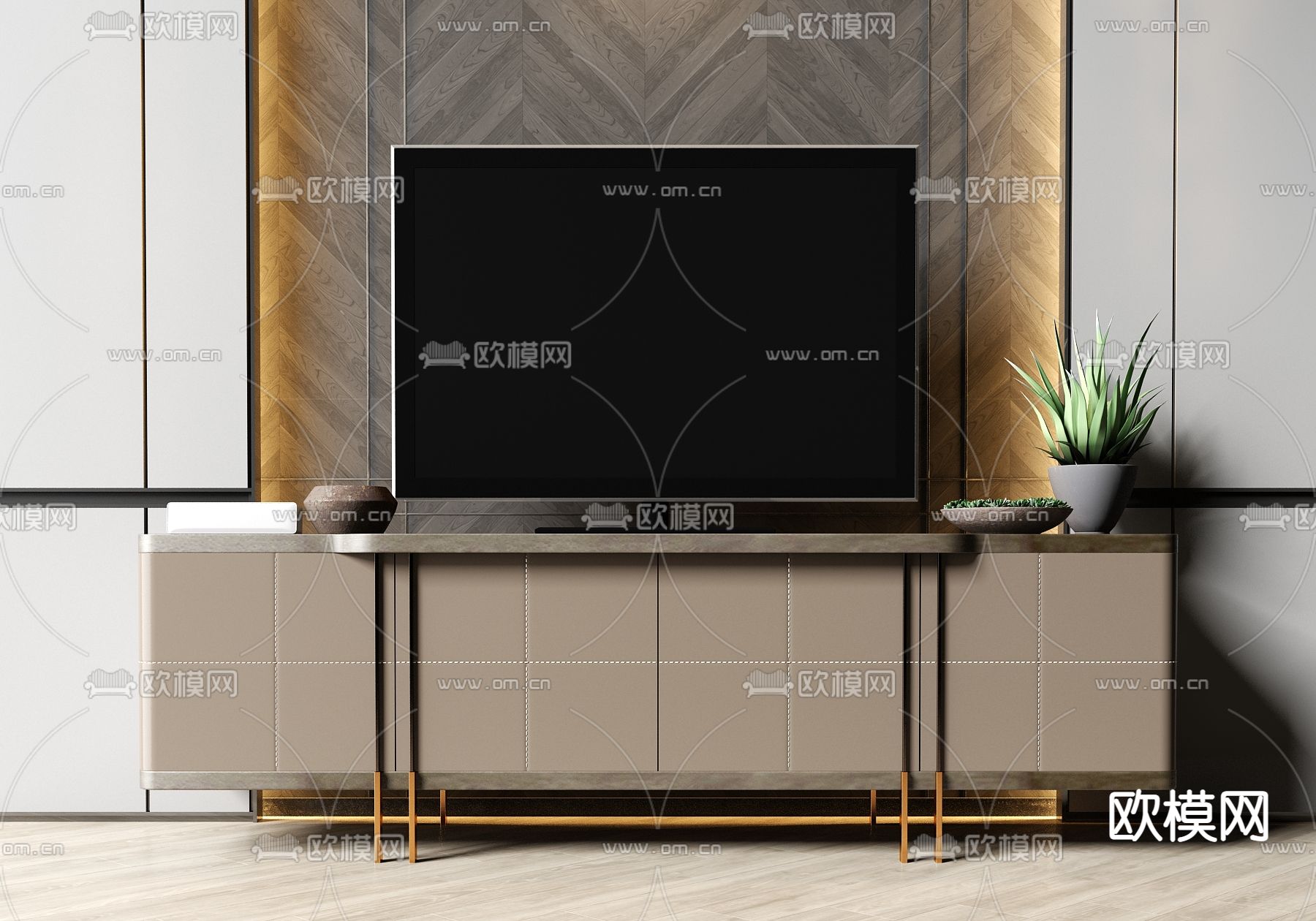 现代轻奢电视柜su模型