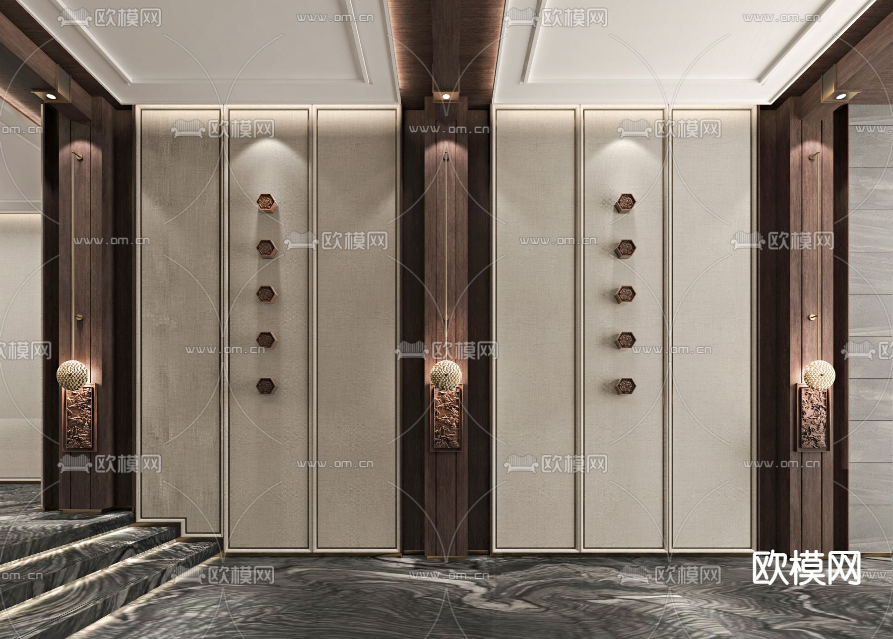 新中式售楼处过道3d模型下载（渲染图2）