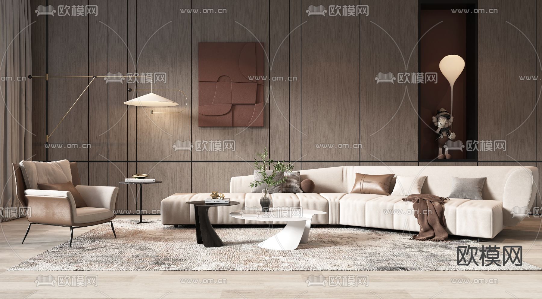 现代布艺多人沙发组合3d模型