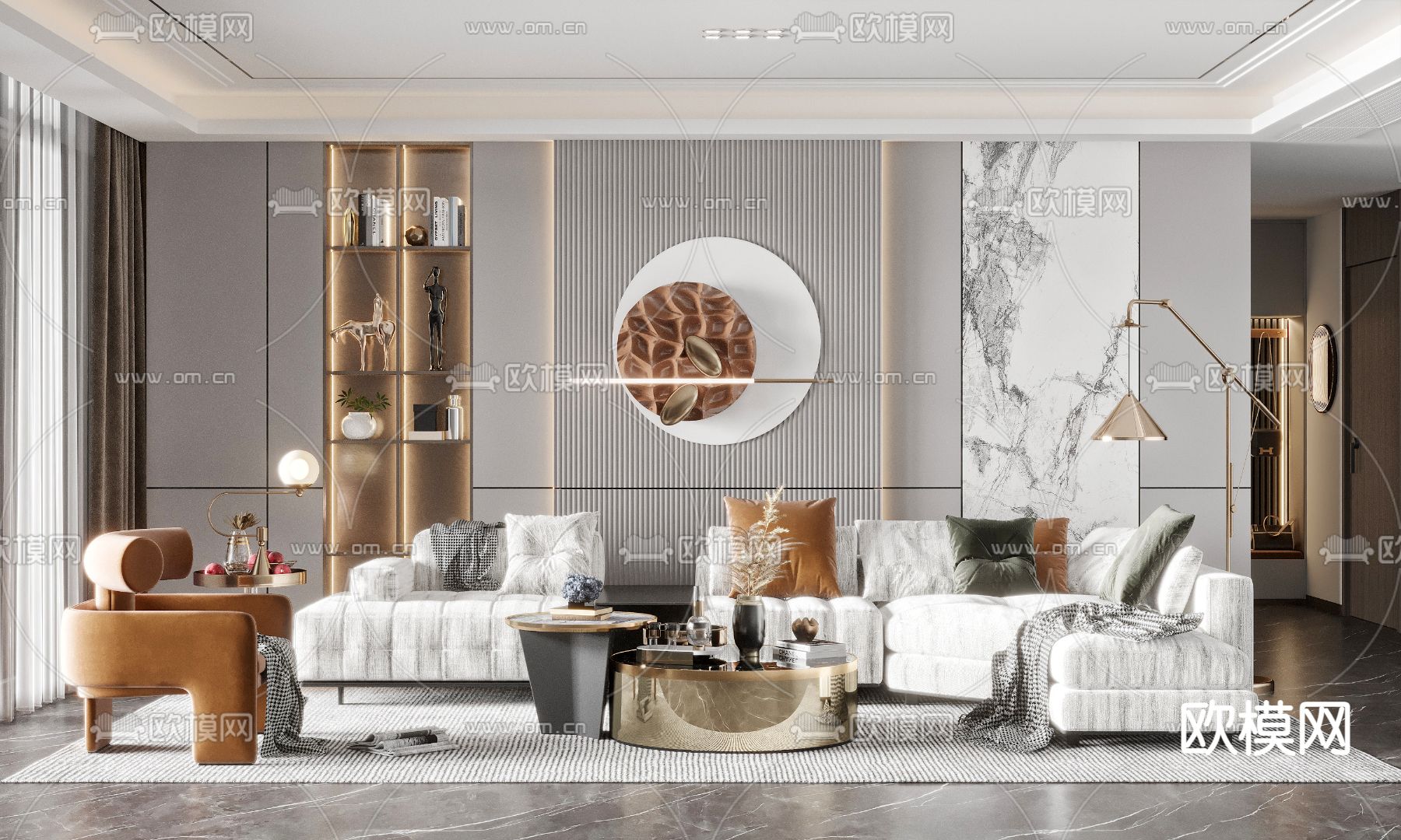 现代布艺转角沙发组合3d模型下载