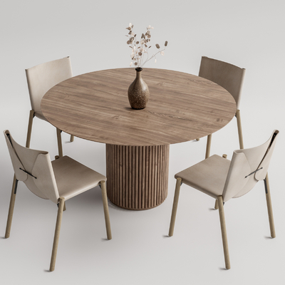 现代圆形餐桌椅su模型