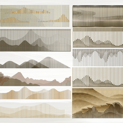 新中式山水云纹栅格景墙su模型