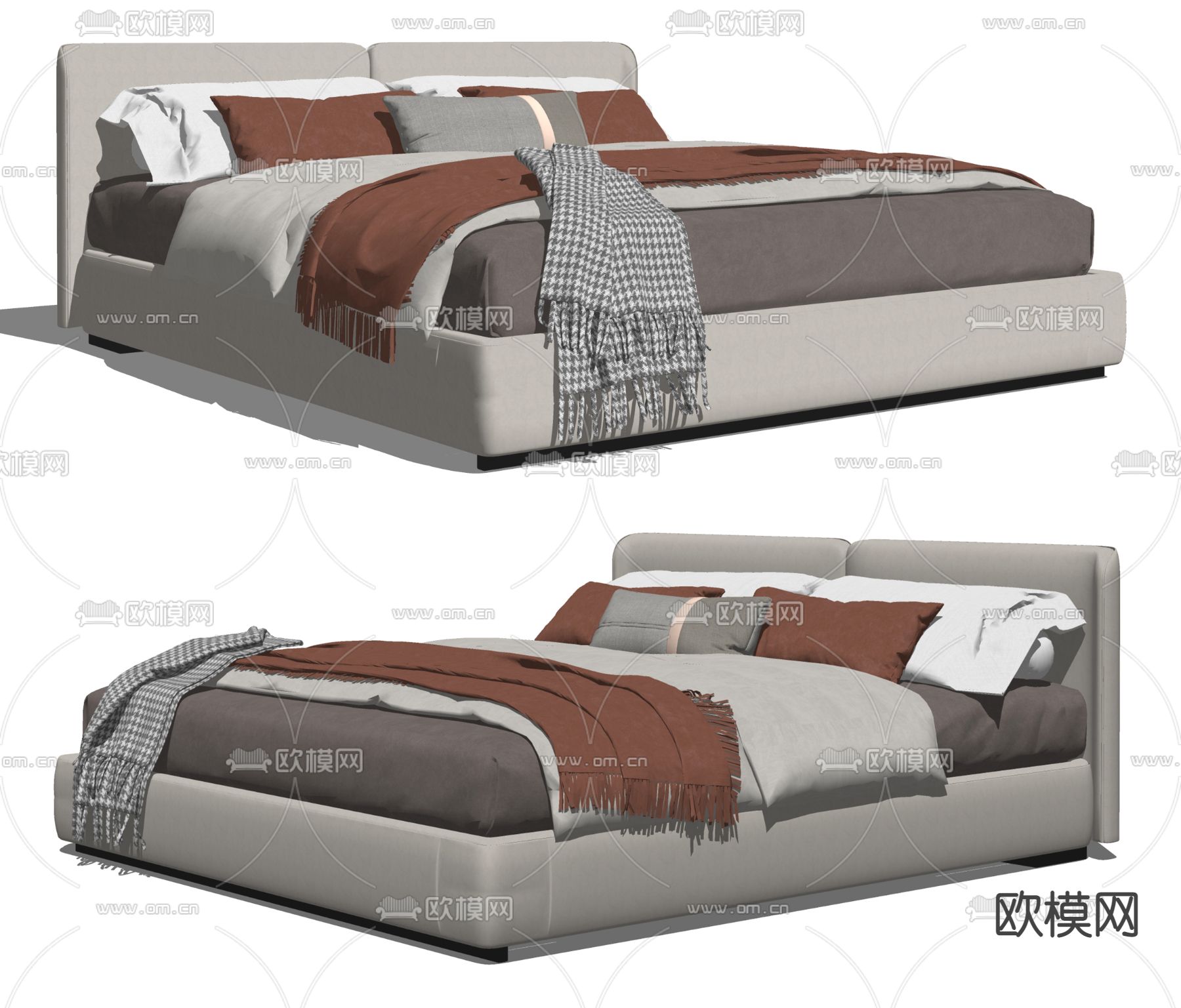 现代布艺双人床su模型