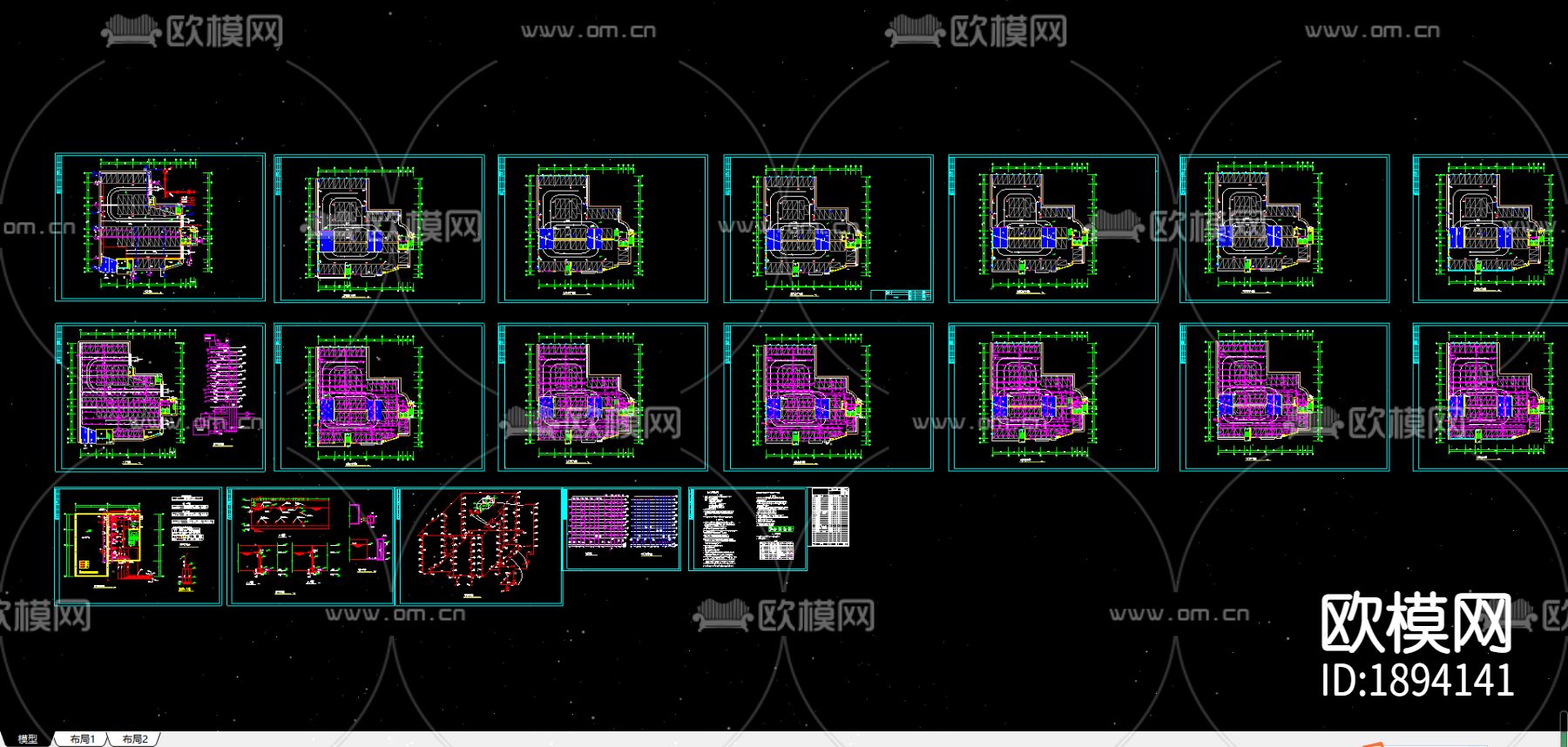 七层停车库给排水和消防图纸下载（渲染图3）