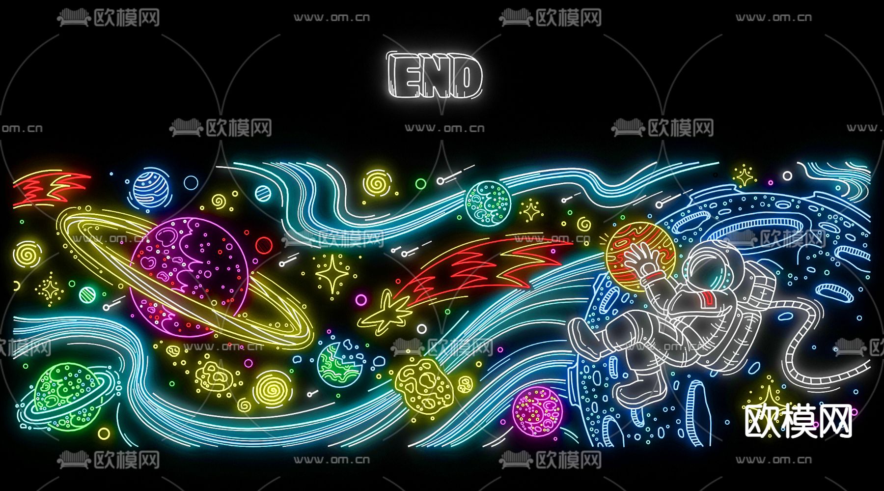 现代太空主题霓虹灯su模型