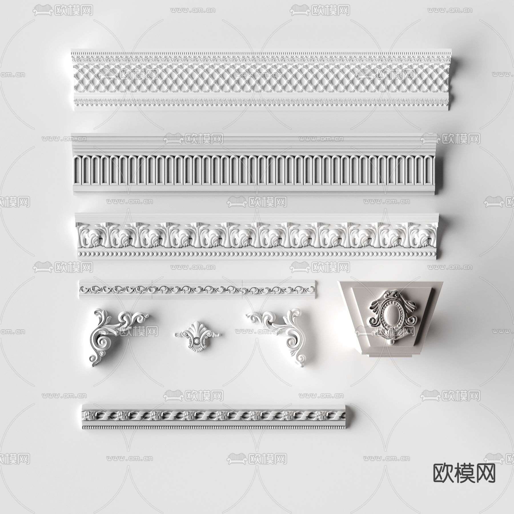 欧式石膏雕花灯盘线条3d模型下载（渲染图2）