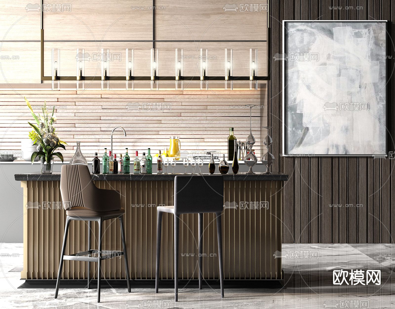 现代休闲吧台su模型下载