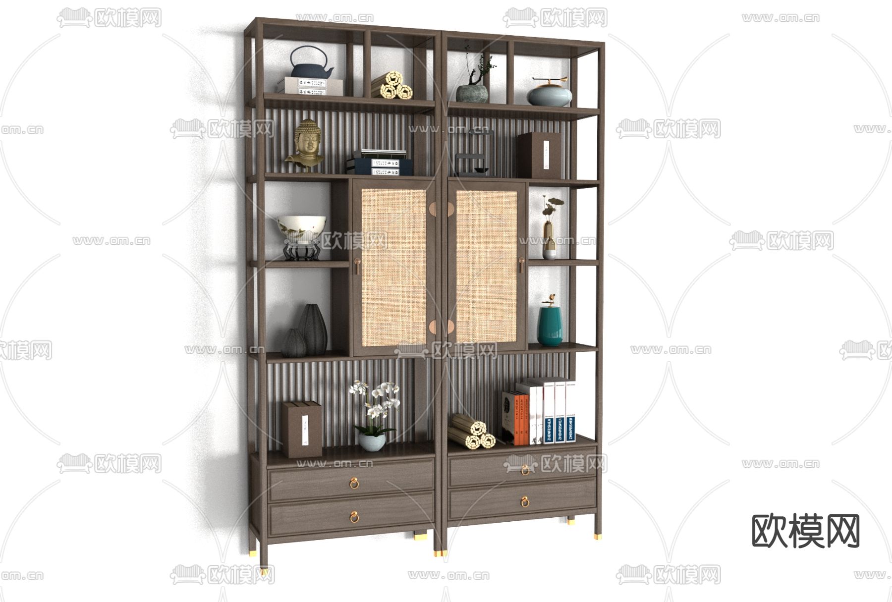 新中式实木博古架免费3d模型下载