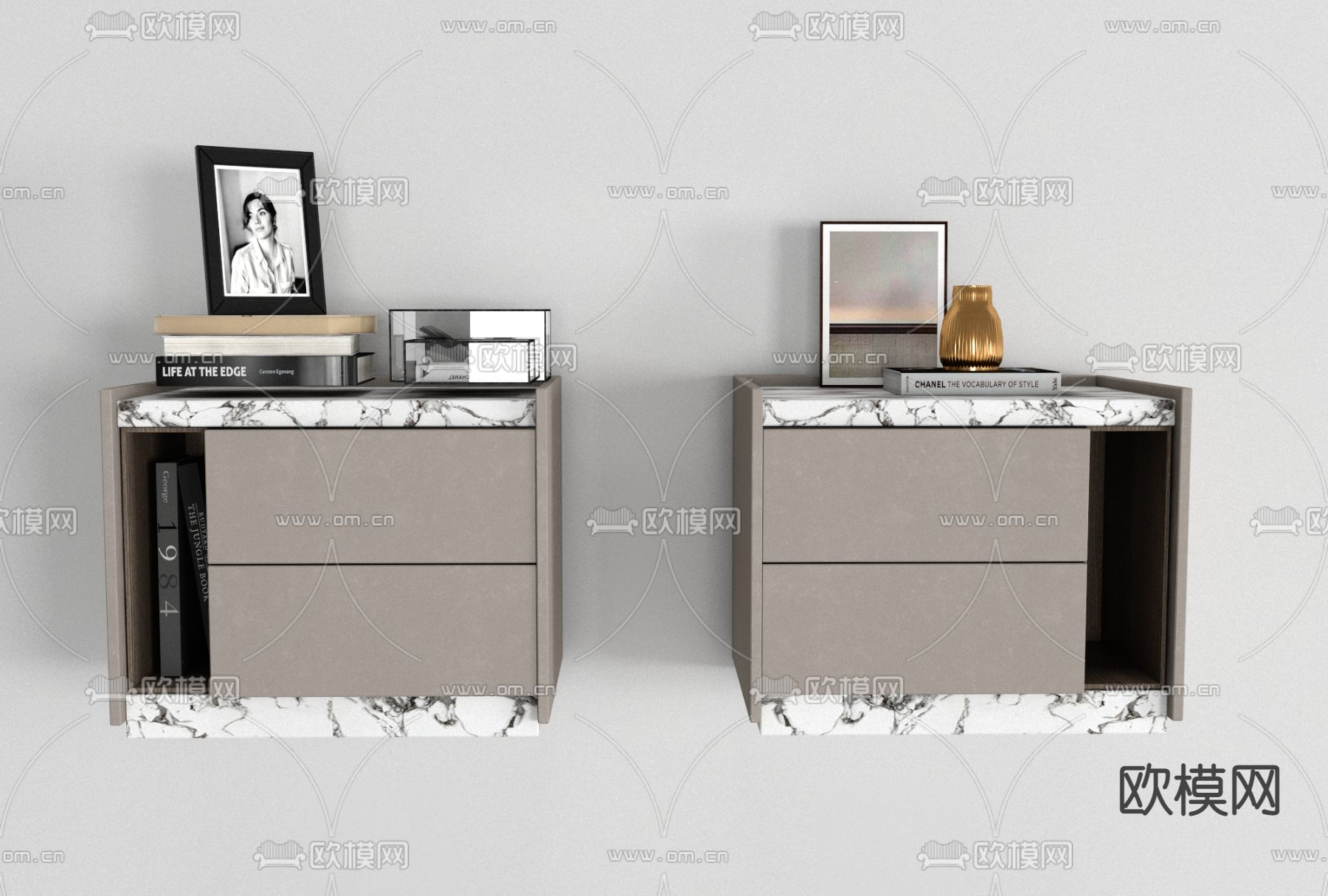 现代轻奢床头柜免费3d模型下载