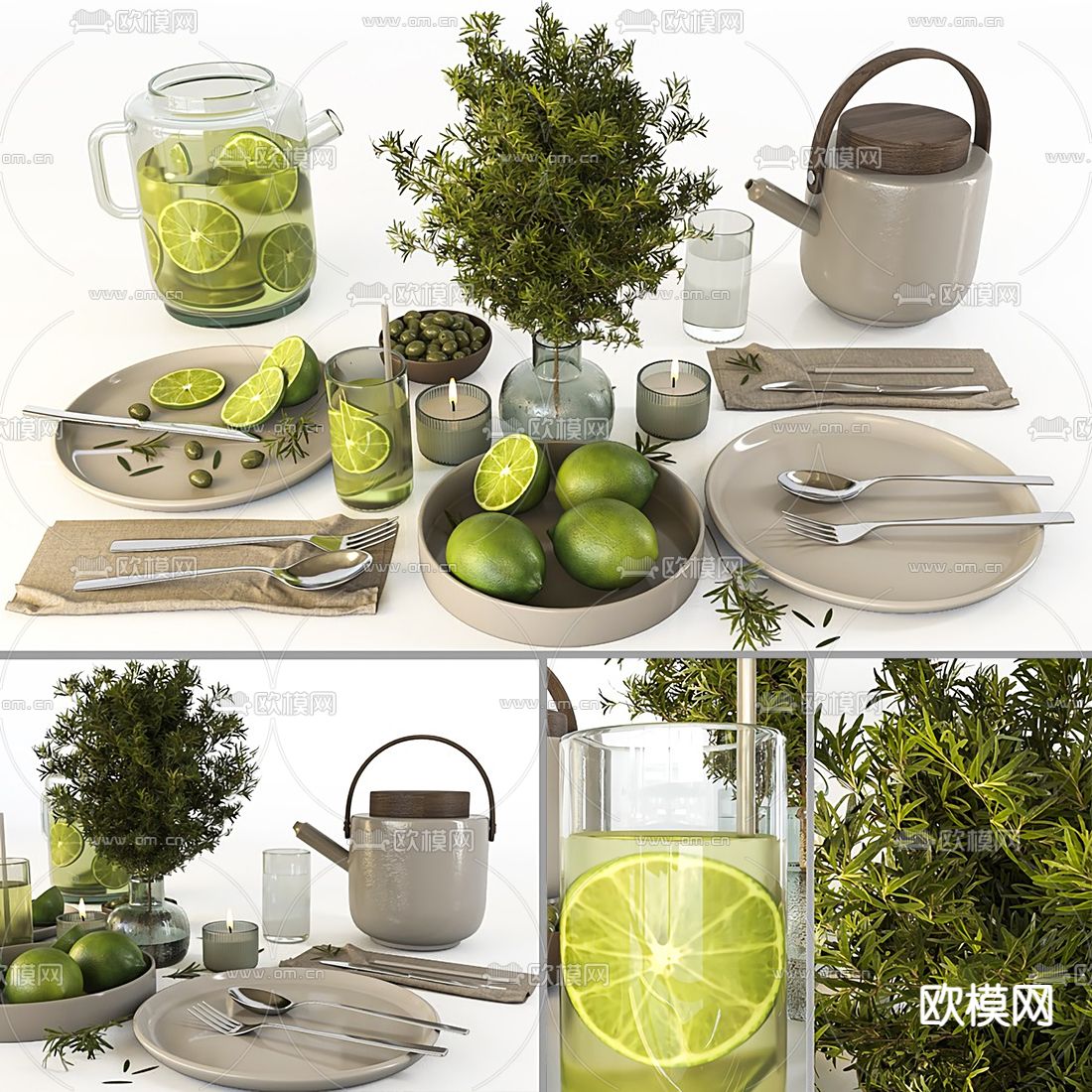 现代餐桌餐具摆件3d模型