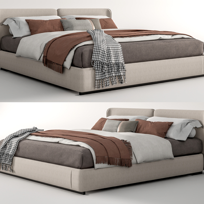 现代布艺双人床su模型