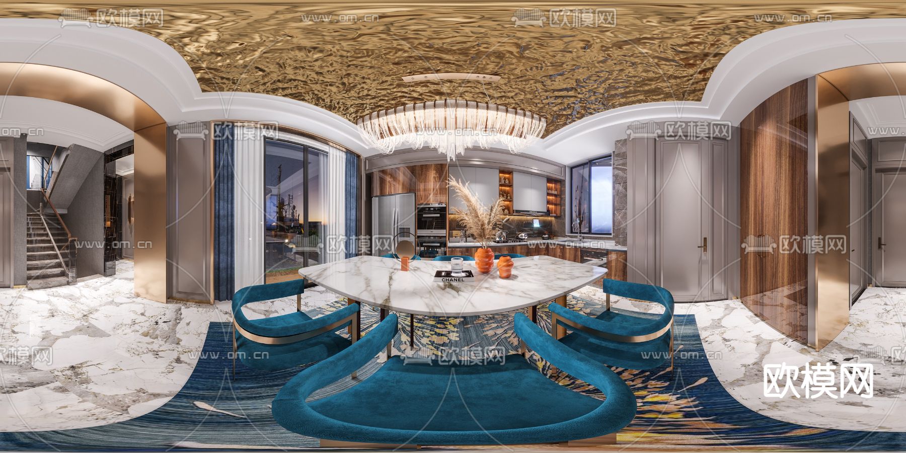 现代轻奢餐厅cr全景3d模型