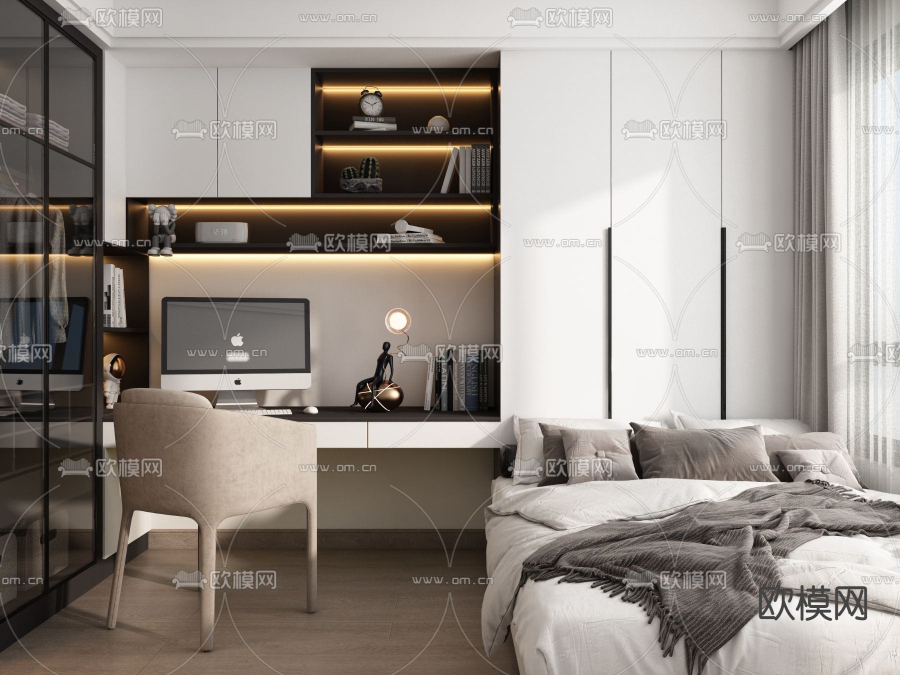 现代榻榻米卧室3d模型下载（渲染图2）