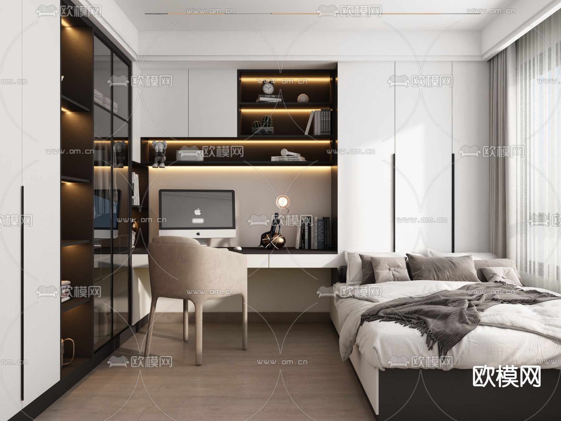 现代榻榻米卧室3d模型下载（渲染图1）
