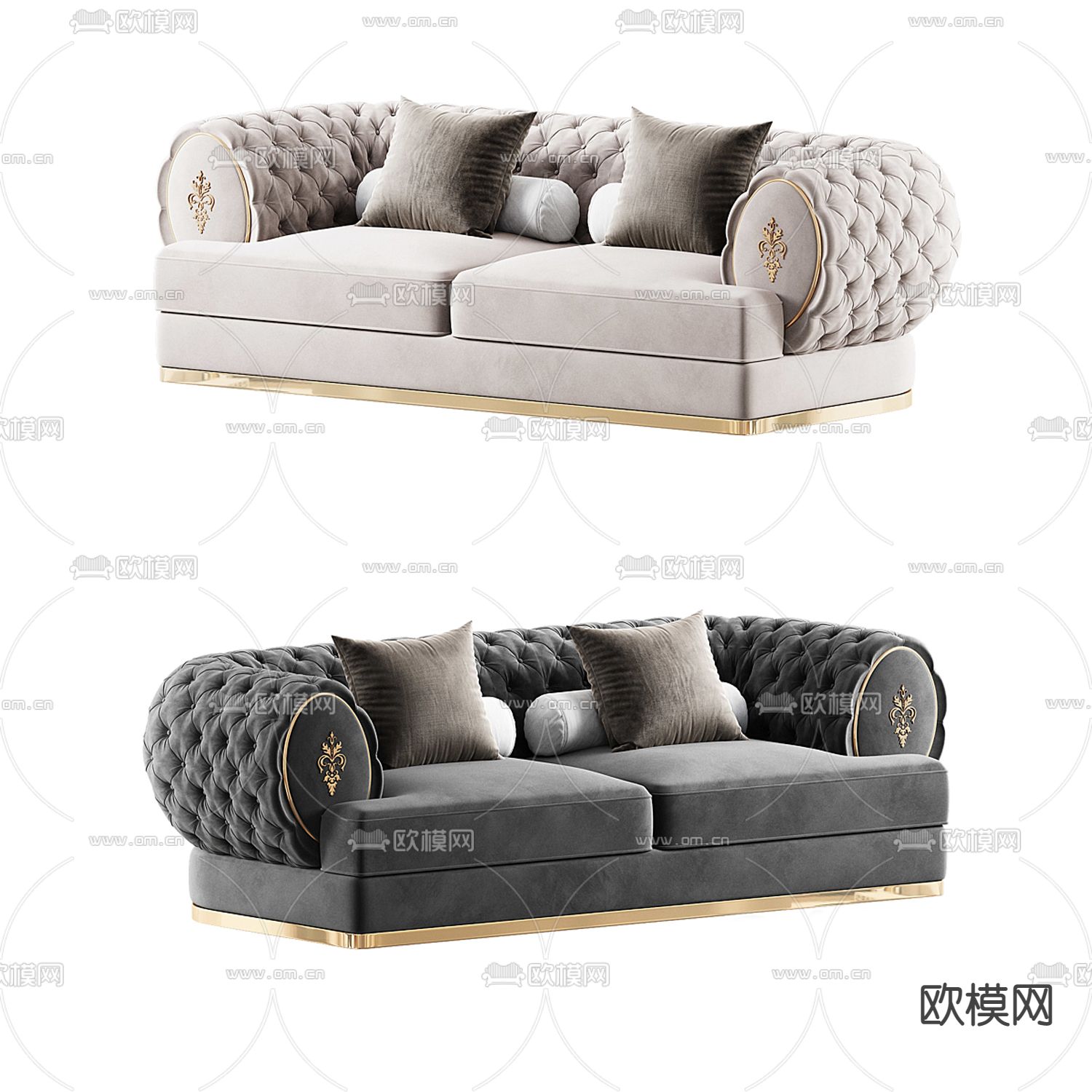 美式布艺双人沙发3d模型