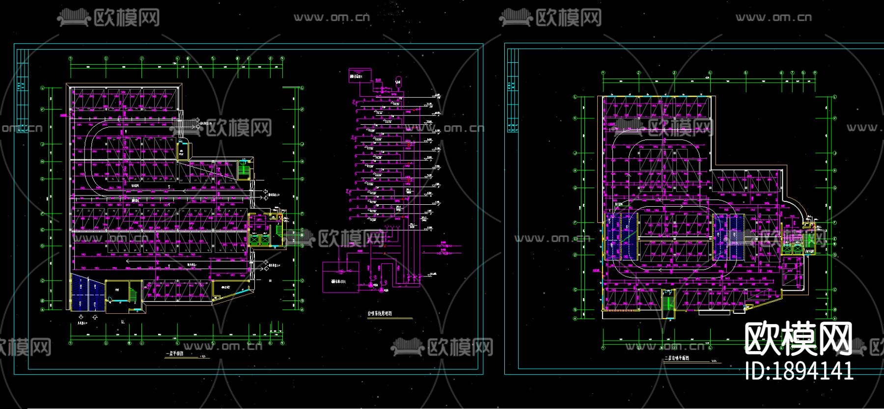 七层停车库给排水和消防图纸下载（渲染图5）