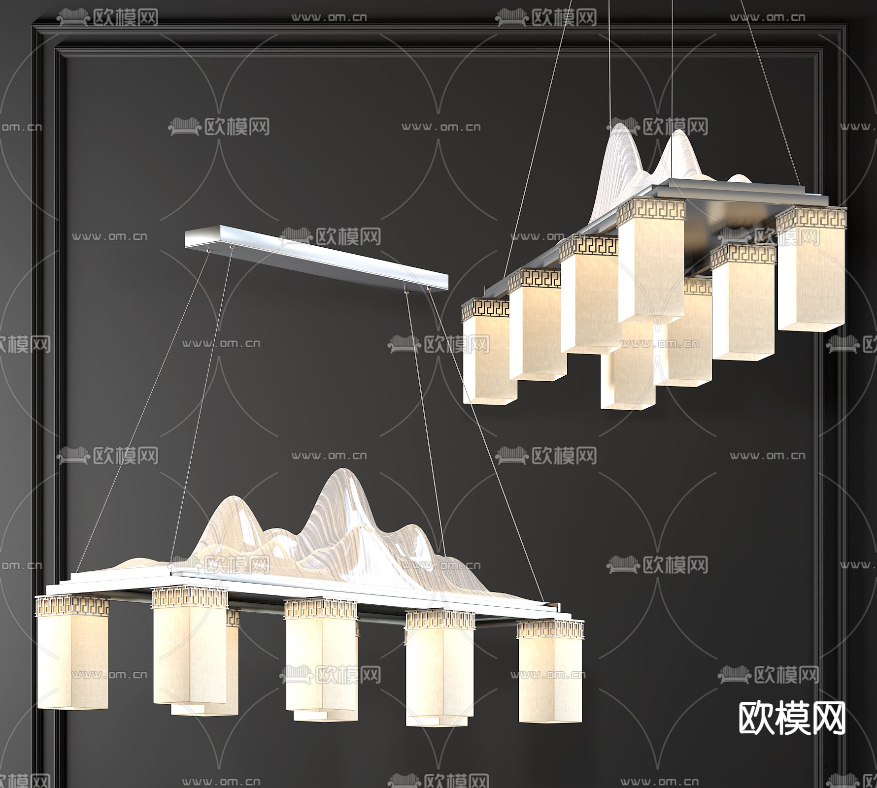 新中式水晶山脉吊灯3d模型下载