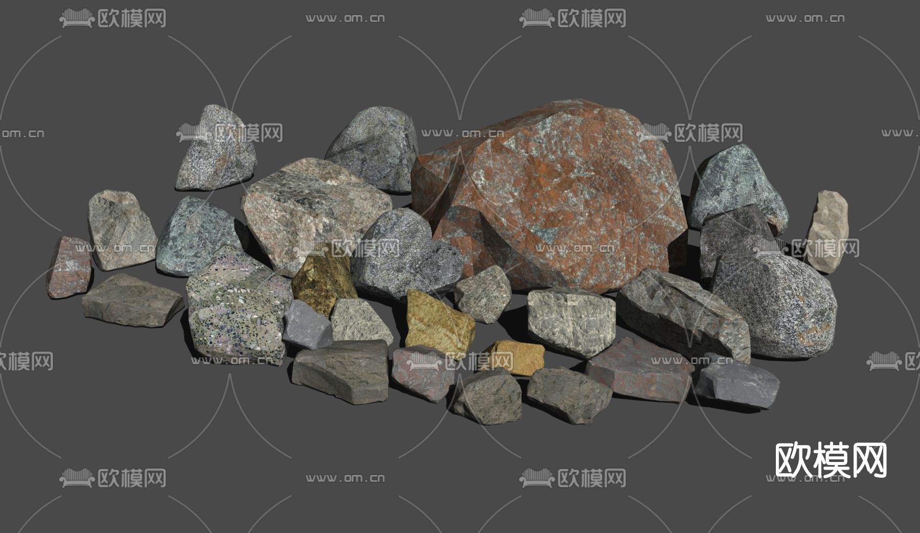 自然风石头su模型下载
