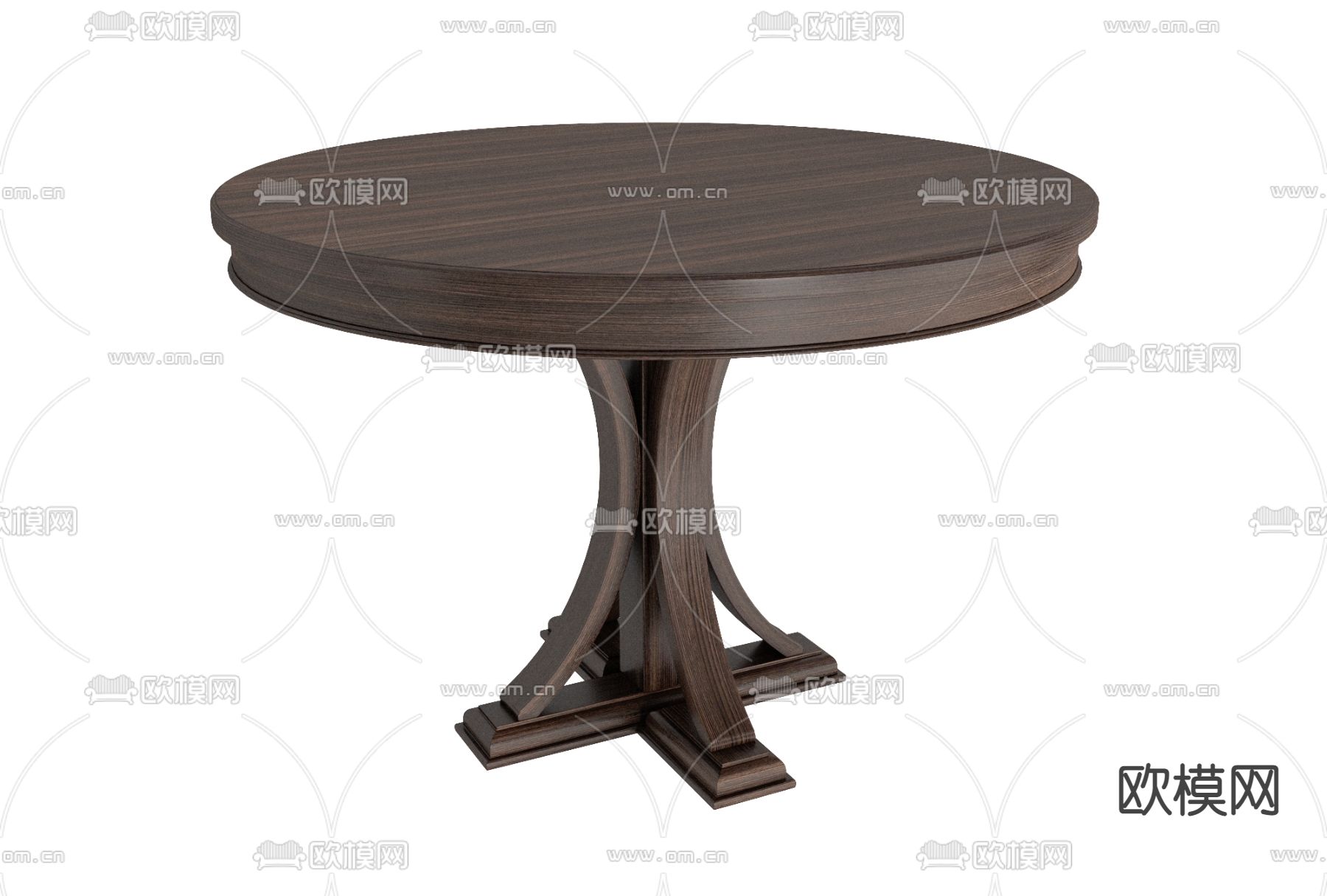 新中式式实木圆形餐桌免费3d模型下载