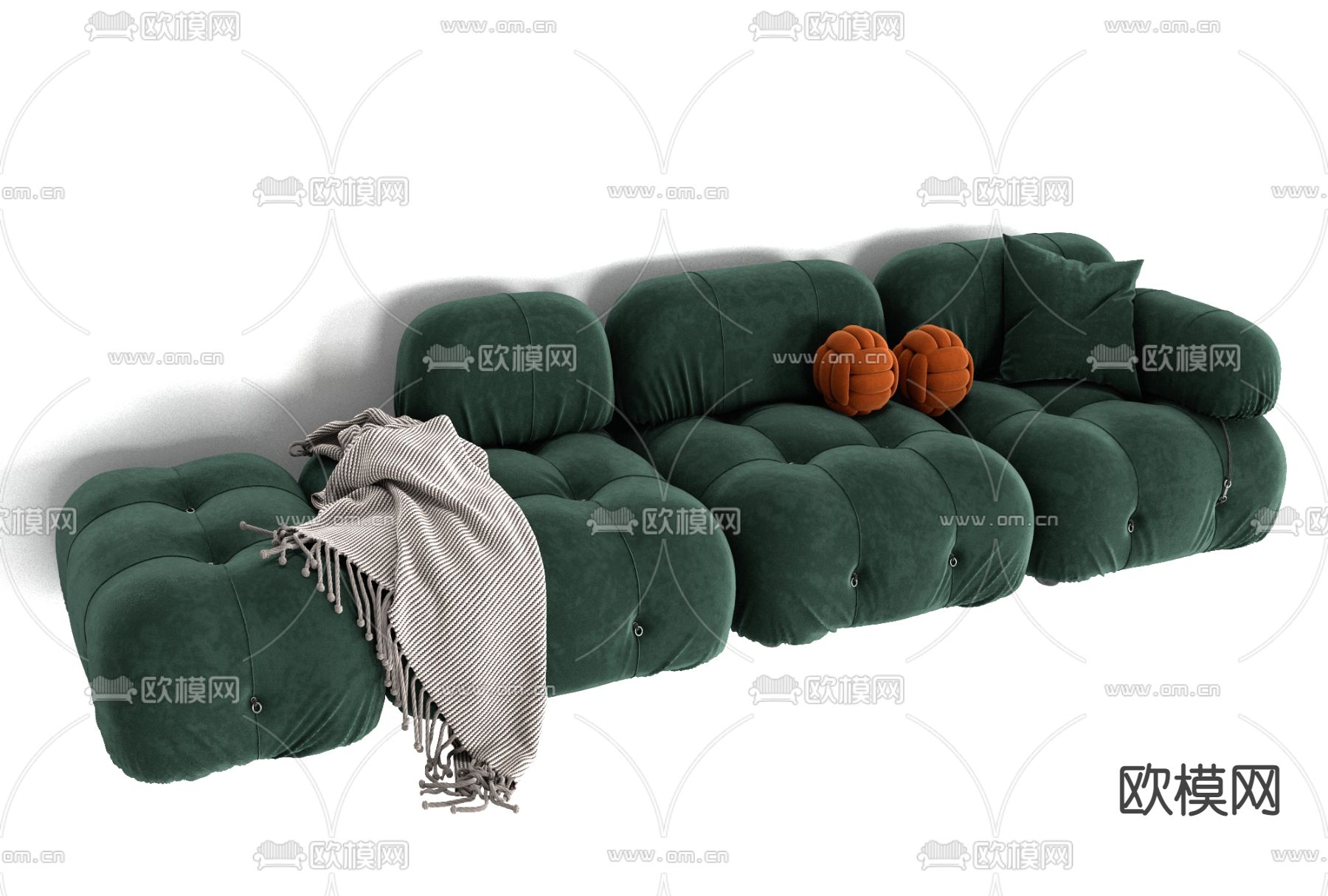 北欧布艺多人沙发免费3d模型下载